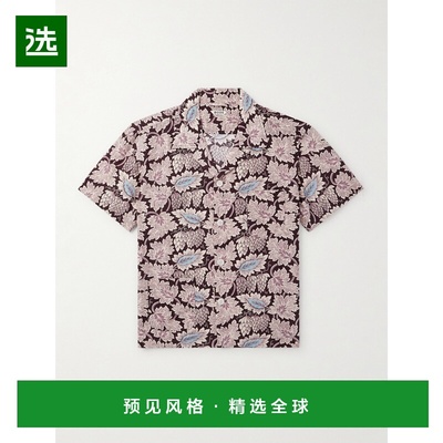 1h可退 Bode 男士 Wisteria Camp-Collar 印花棉质真丝混