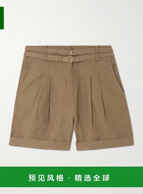 1h可退 香港直邮LE KASHA 女士 Aqiva 束带褶裥亚麻短裤 AQIVA00T