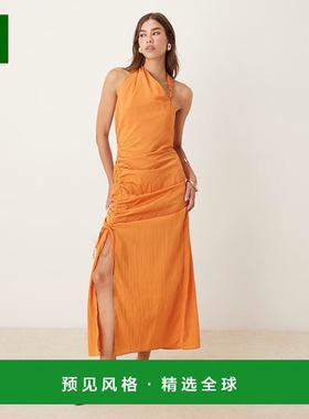 1h可退 香港直邮ASOS 女士 channel 设计不对称褶皱侧边橙色中长