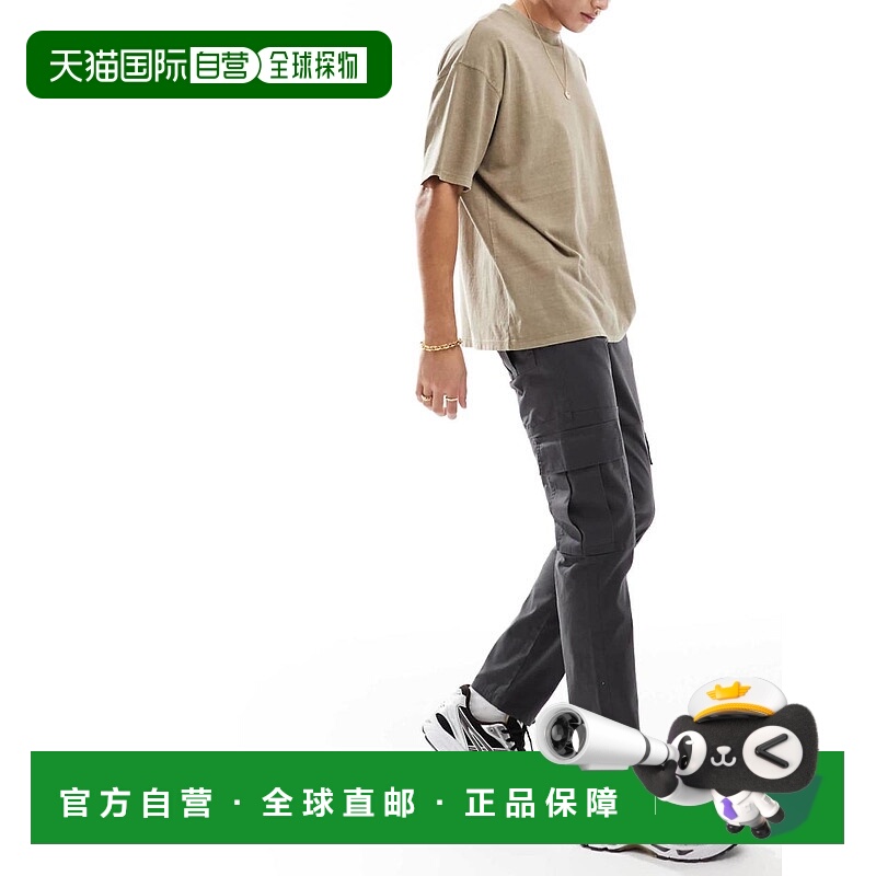 1h可退 香港直邮ASOS 男士 设计修身工装木炭色裤子 blue蓝色 舒
