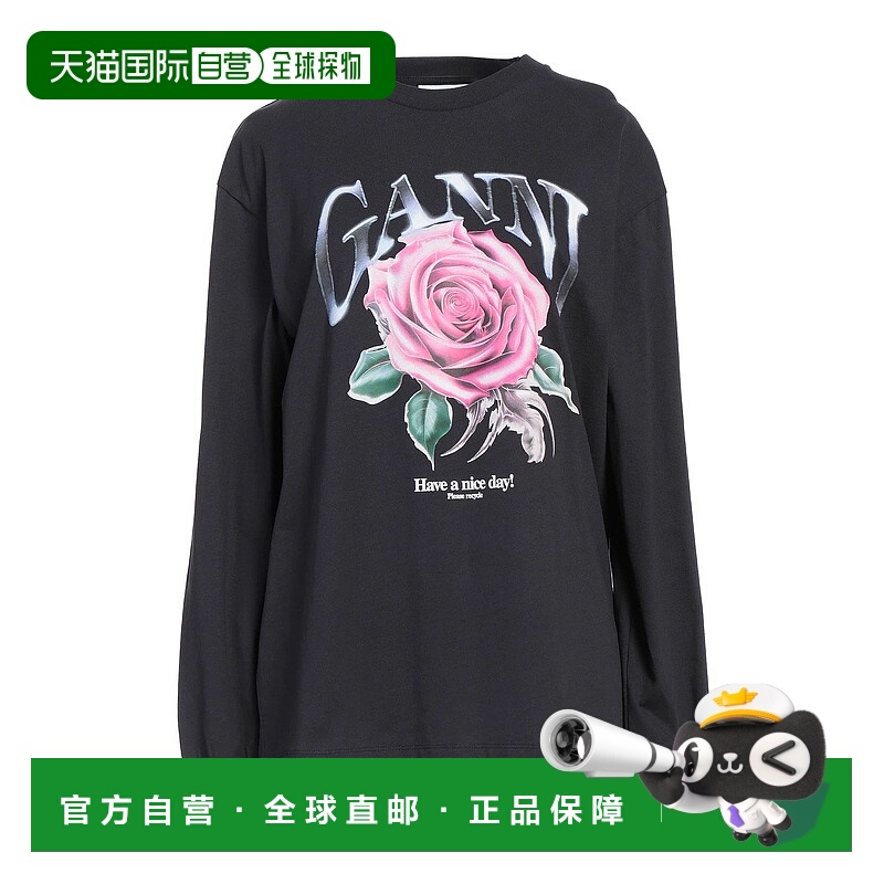 1h可退 香港直邮GANNI 甘尼 女士 T恤 black黑色 舒适时尚