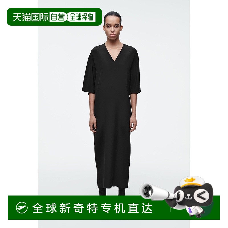 欧洲直邮COS 女士黑色桑蚕丝连衣裙新款