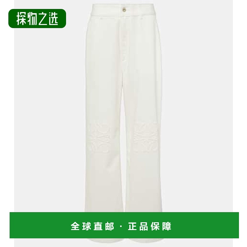 香港直邮LOEWE 罗意威 女士 Anagram 刺绣高腰阔腿牛仔裤