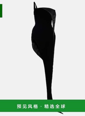 1h可退 香港直邮Mugler 穆勒 女士 Spiky 不对称天鹅绒束腰连衣裙