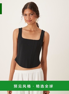 1h可退 香港直邮ASOS 女士 boning 设计束腰上衣(黑色) black黑色
