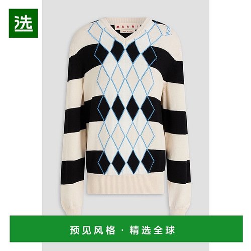 1h可退 香港直邮Marni 玛尼 女士 菱形嵌花棉质毛衣 CVMD0151Q0UF