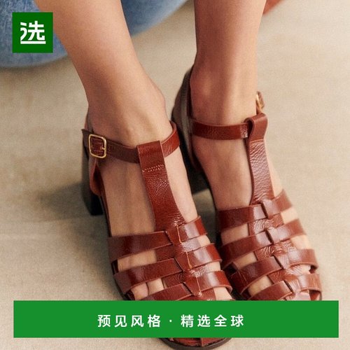 欧洲直邮Sezane 女士驼色羊皮凉鞋新款