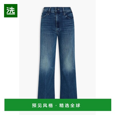 1h可退 香港直邮mother denim 女士 Hustler 卷边褪色设计高腰阔