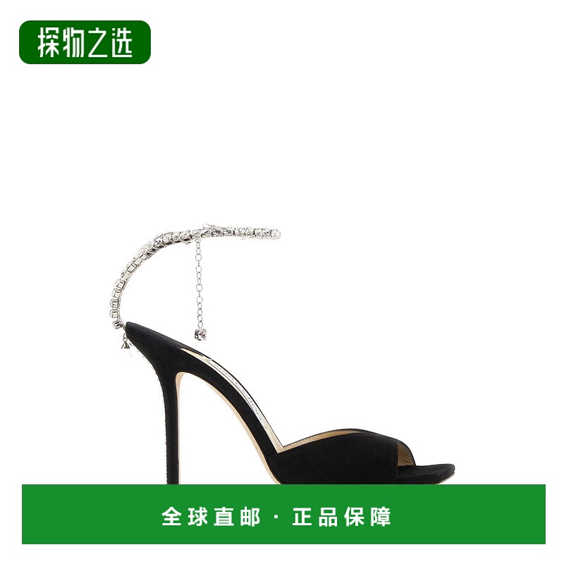 香港直邮Jimmy Choo 周仰杰 女士 Saeda 100 黑色绒面革凉鞋 SAED