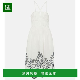 1h可退 香港直邮ULLA JOHNSON 女士 Beatrice 亚麻棉质中长连衣裙