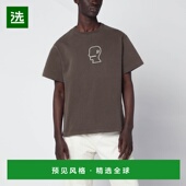 香港直邮Brain Dead 男士 1h可退 棕色复古效果刺绣徽标T恤 BDF25