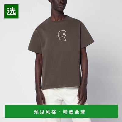 1h可退 香港直邮Brain Dead 男士 棕色复古效果刺绣徽标T恤 BDF25