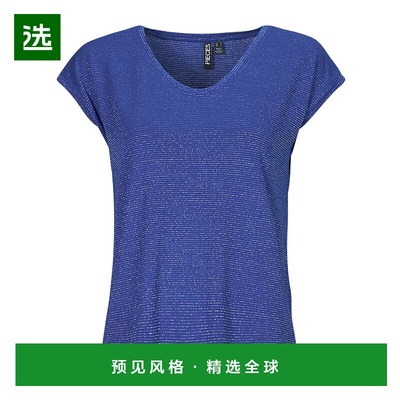 欧洲直邮Pieces 女士 PCBILLO TEE LUREX STRIPES 短袖T恤 蓝色