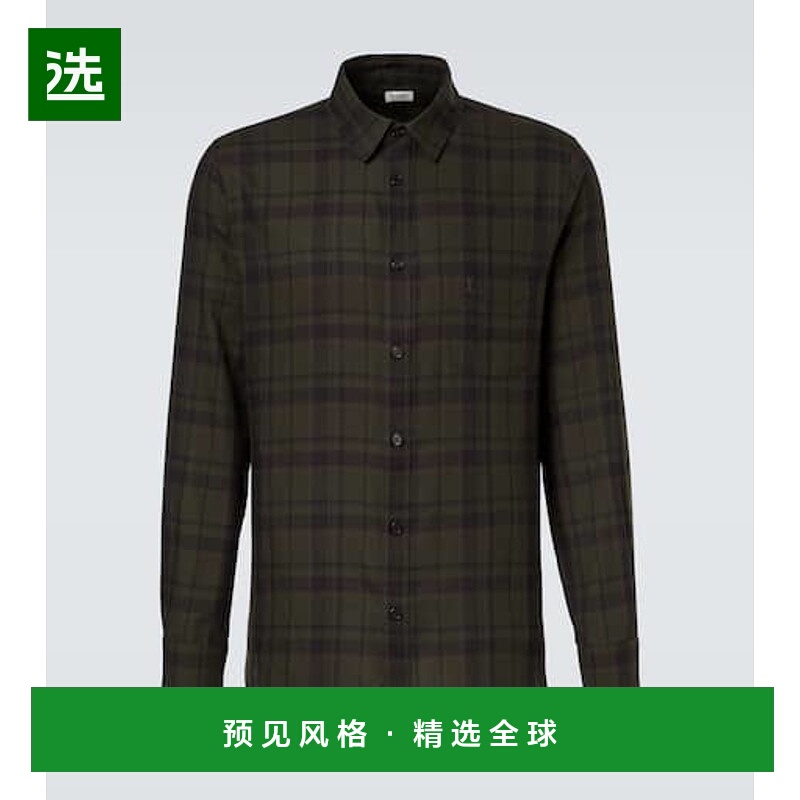 1h可退 香港直邮Saint Laurent 圣罗兰 男士 Cassandre 格纹棉质
