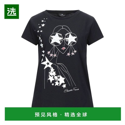 1h可退 香港直邮Elisabetta Franchi 女士 T恤 black黑色 舒适时