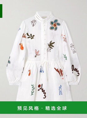 1h可退 香港直邮ALÉMAIS 女士 + LRNCE Mina 刺绣苎麻迷你连衣裙