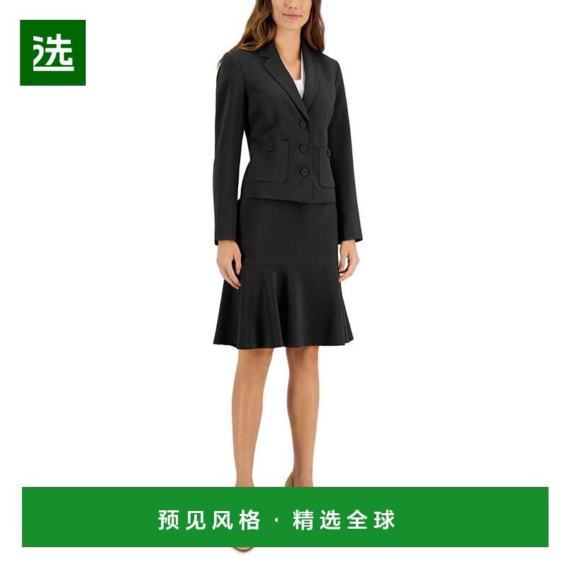 1h可退 【美国直邮】Le Suit|绉布纽扣前荷叶边裙套装，常规尺码,女装/女士精品,半身裙,淘宝优惠券,粉丝福利购,淘宝优惠卷