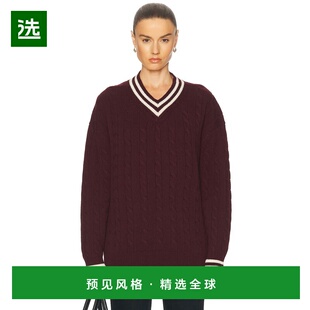 1h可退 香港直邮DAUGHTER 女士 宽松型板球V领麻花扭纹毛衣 WL242