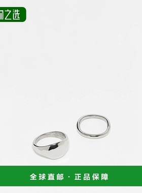 香港直邮ASOS 男士 molten 设计防水不锈钢粗框窄款戒指(2件套)()