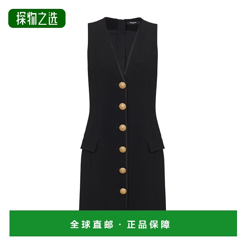 香港直邮Balmain 无袖绉纱连衣裙 BF1R5534MB01包臀裙