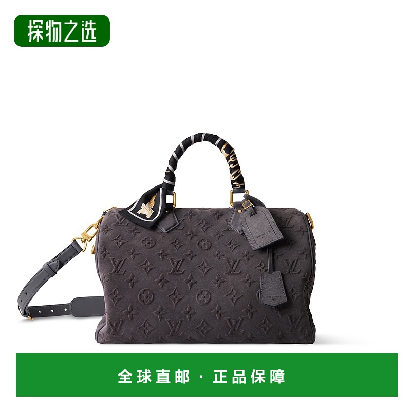 自营欧洲直邮LV路易威登 Speedy系列男士灰色牛皮老花图案单肩包