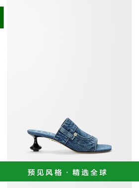 1h可退 欧洲直邮Loewe罗意威 Toy女士牛仔蓝色做旧牛仔布花瓣形鞋
