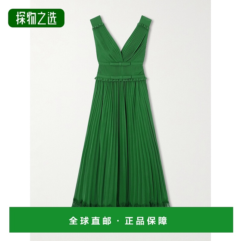 香港直邮Self-Portrait 女士 蕾丝边褶裥雪纺中长连衣裙 RS26215M