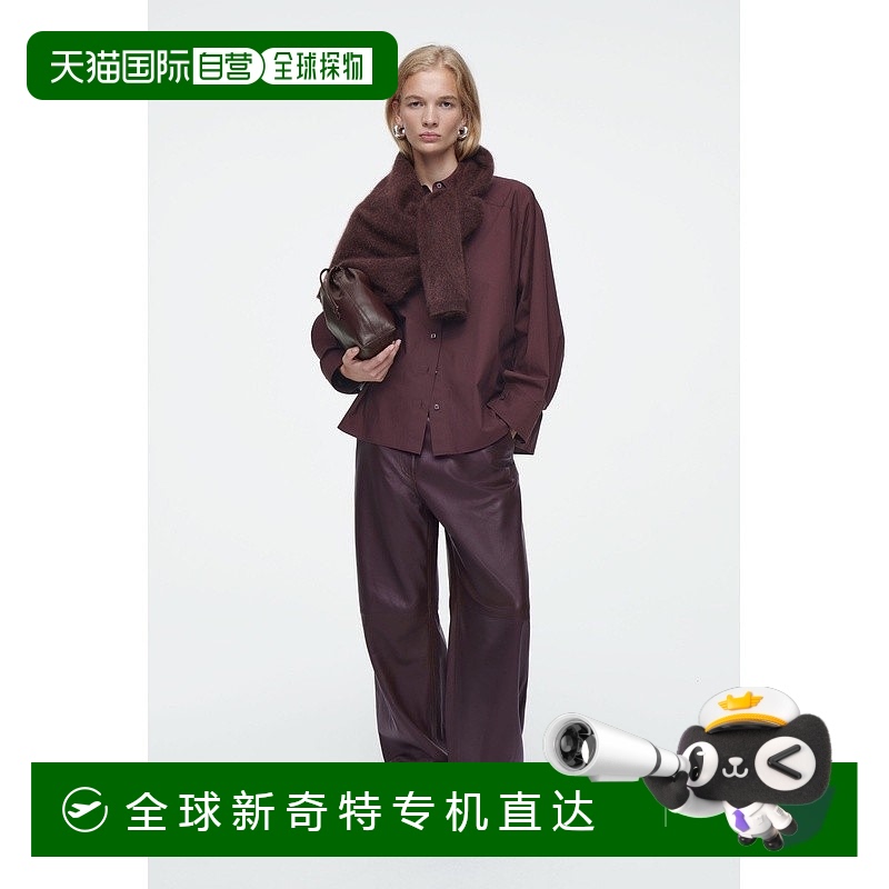 欧洲直邮COS 女士酒红色皮革平底鞋新款