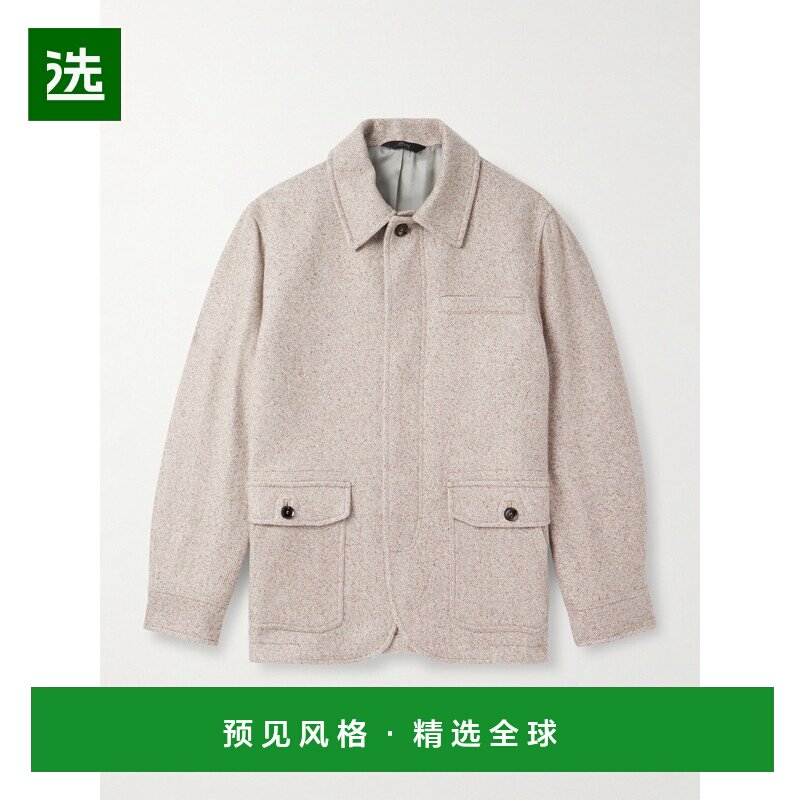 1h可退 香港直邮Brioni 布里奥尼 男士 人字纹羊绒真丝混纺夹克 S