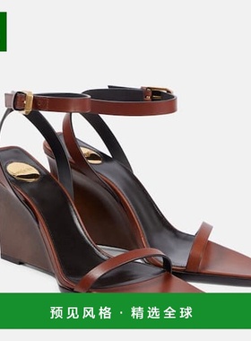 1h可退 香港直邮Saint Laurent 圣罗兰 女士 May 90 皮质坡跟凉鞋