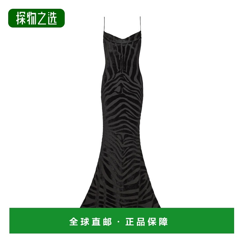 香港直邮Balmain 细肩带天鹅绒斑​​马纹长连衣裙 FF0RN300JL11