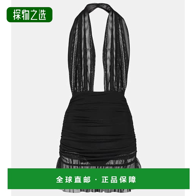 香港直邮NORMA KAMALI 诺玛·卡玛丽 女士 荷叶边挂脖雪纺迷你连