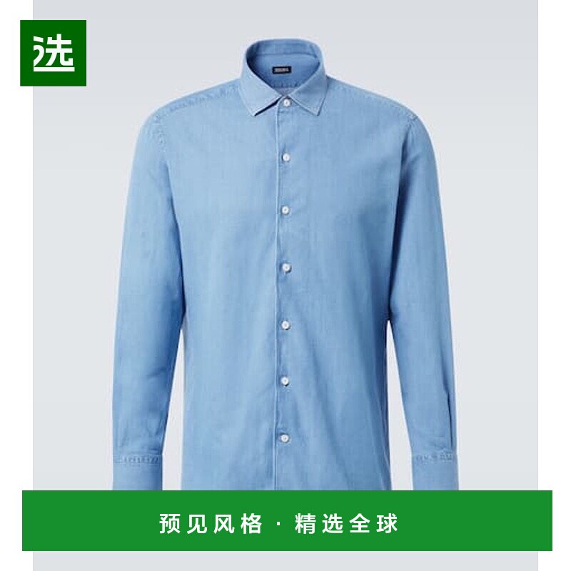 1h可退 香港直邮Zegna 杰尼亚 男士 棉质亚麻牛仔布衬衫