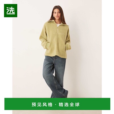 1h可退 香港直邮ASOS 女士 borg and 设计半拉链针织混纺纱绿色毛