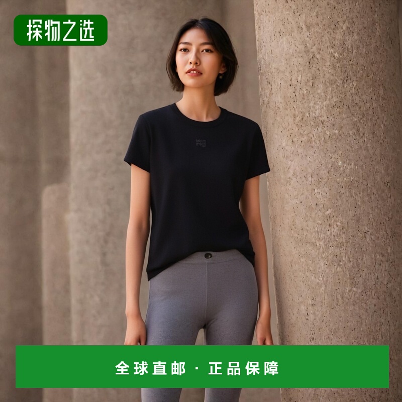 欧洲直邮ALEXANDERWANG女士棉质棉质平纹针织短款圆领短袖T恤字母