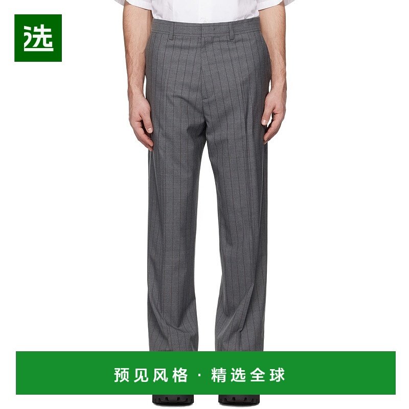 1h可退 香港直邮Moschino 莫斯奇诺 男士 灰色 Wool Pinstripe 长
