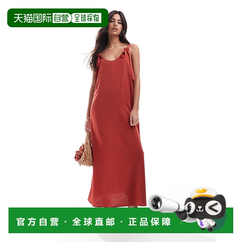 1h可退 香港直邮ASOS 女士 设计铜氨纤维绑带细节吊带背心中长连(