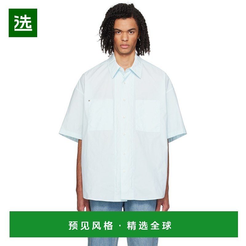 1h可退 香港直邮Wooyoungmi 吴阳米 男士 蓝色贴袋衬衫 W241SH21,男装,衬衫,淘宝优惠券,粉丝福利购,淘宝优惠卷