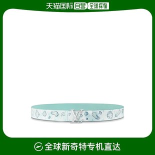 VUITTON路易威登浅蓝色帆布花押字腰带 欧洲直邮LOUIS