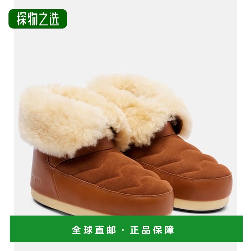 香港直邮moon boot 月亮靴 女士 Evx 皮毛饰边皮质绒面革雪地靴