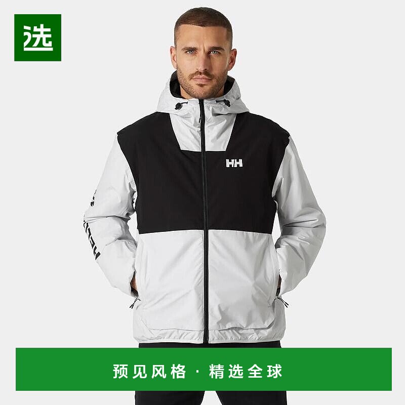 欧洲直邮Helly Hansen 男士白色/黑白聚酯Ervik保暖雨衣户外