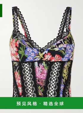 1h可退 香港直邮Charo Ruiz Ibiza 女士 深红花凸纹花边蕾丝边印