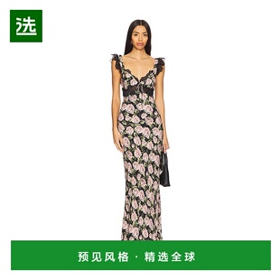 1h可退 香港直邮For Love & Lemons 女士 Fallen 玫瑰印花长款连