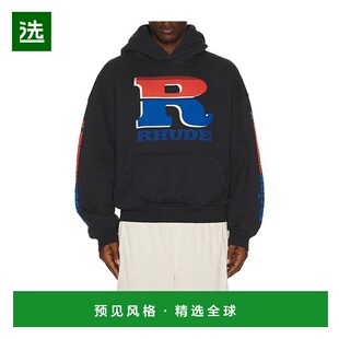 1h可退 香港直邮Rhude 男士 开衩油黑色徽标连帽衫 RHPS26HO06012