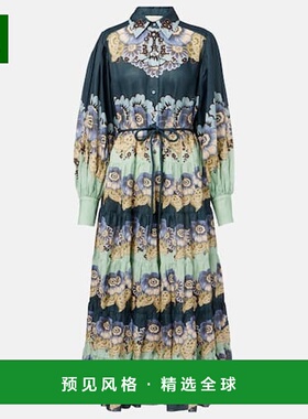 1h可退 香港直邮ALÉMAIS 女士 Madalena 花朵苎麻衬衫式连衣裙