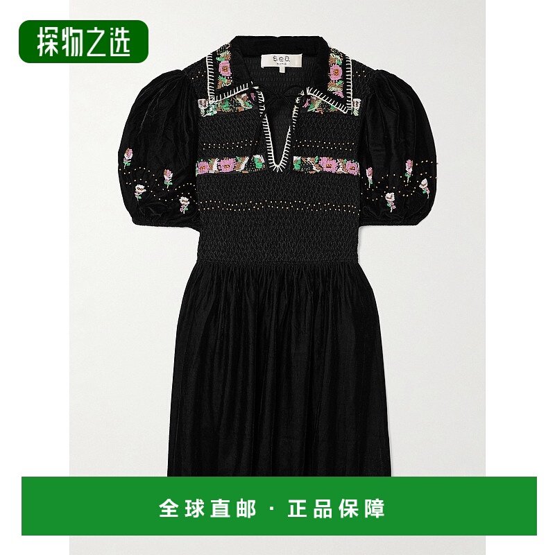 香港直邮SEA 海洋 女士 'Brynn' 精饰罩衫式天鹅绒迷你连衣裙 RS2