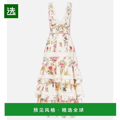 1h可退 香港直邮camilla and marc 女士 花朵层叠棉质真丝长款连