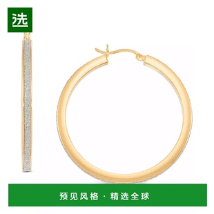 1h可退 【美国直邮】Macy s 14k镀金纯银闪光中号环状耳环 直径约