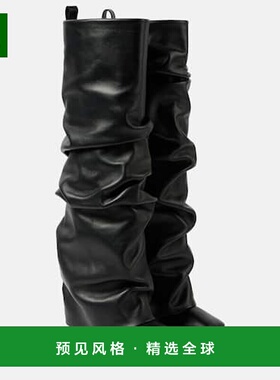 1h可退 香港直邮The Attico 女士 Rea 皮质及膝靴子 black黑色 舒