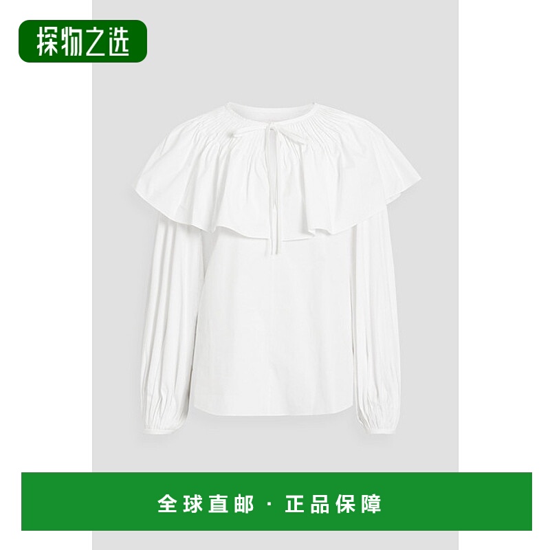 香港直邮CAROLINA HERRERA 女士 荷叶边棉混纺府绸上衣 11N212SCT